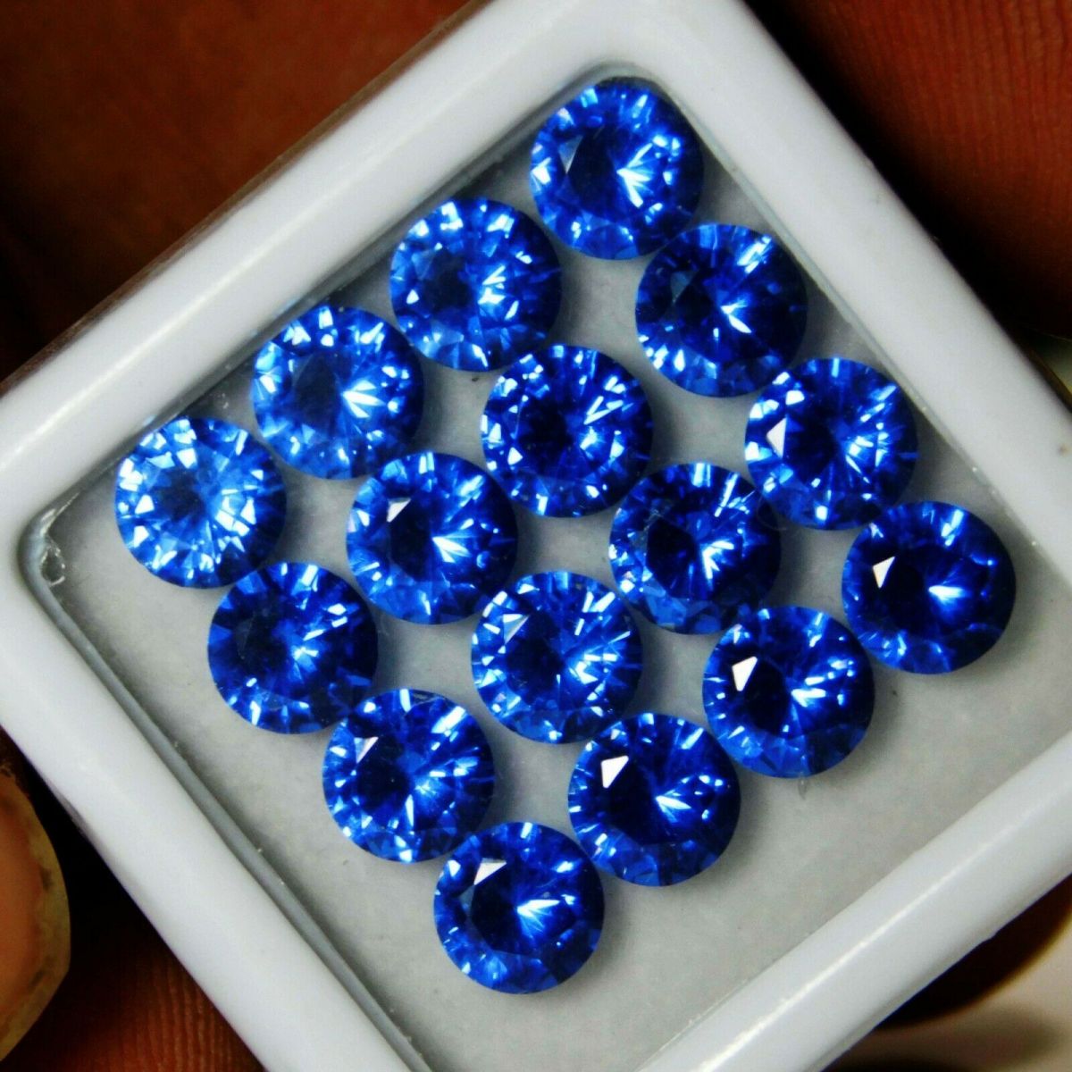 16 PCS Natural Blue Sapphire Gemstone CERTIFIED Lot 5 MM Round Diamond Cut