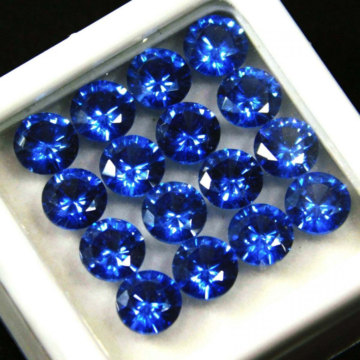 16 PCS Natural Blue Sapphire Gemstone CERTIFIED Lot 5 MM Round Diamond Cut