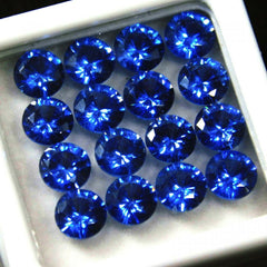 16 PCS Natural Blue Sapphire Gemstone CERTIFIED Lot 5 MM Round Diamond Cut