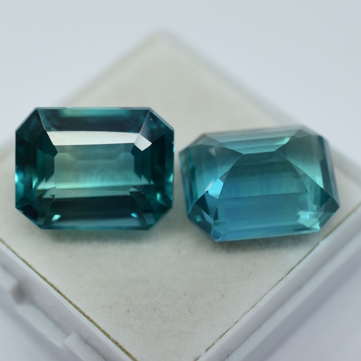 CERTIFIED 17.24 Ct Natural Sapphire Emerald Cut Bluish Green Loose Gemstone Pair