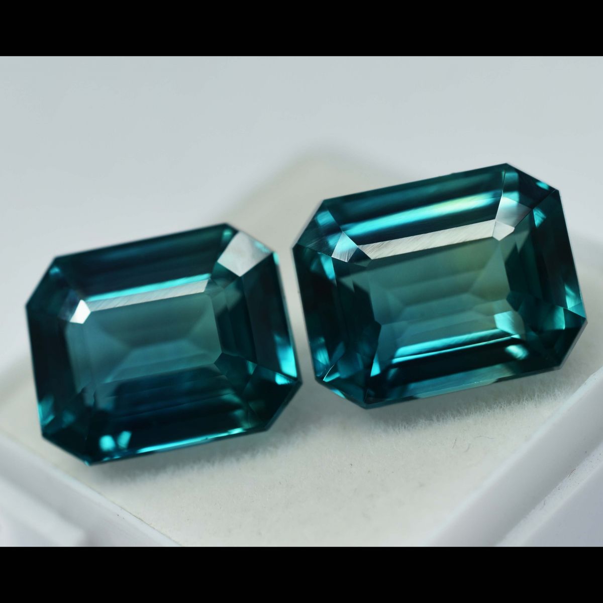 CERTIFIED 17.24 Ct Natural Sapphire Emerald Cut Bluish Green Loose Gemstone Pair