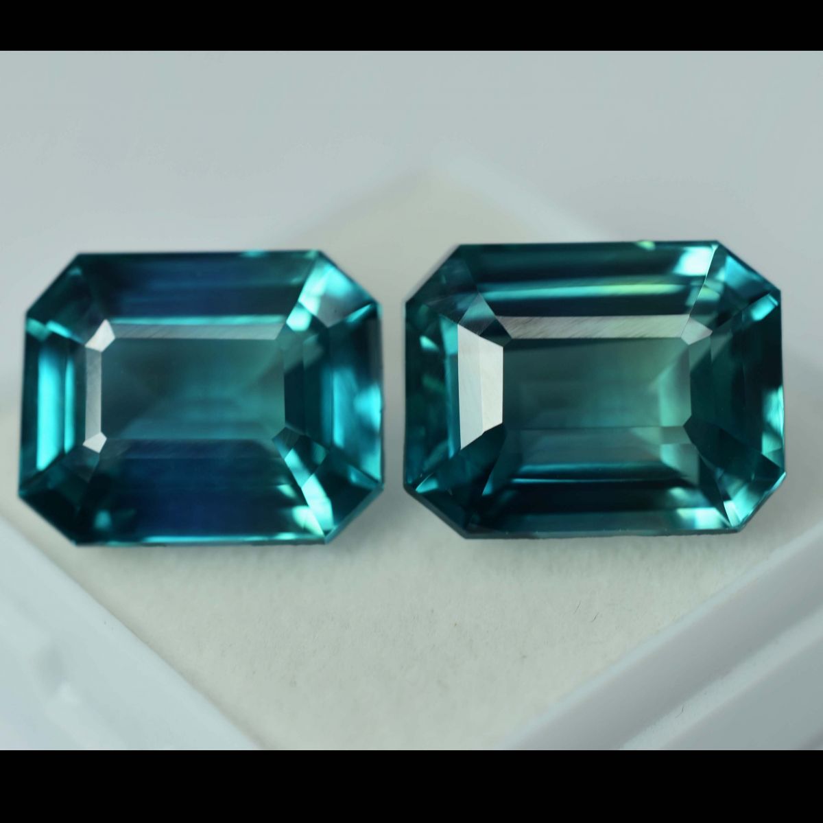 CERTIFIED 17.24 Ct Natural Sapphire Emerald Cut Bluish Green Loose Gemstone Pair