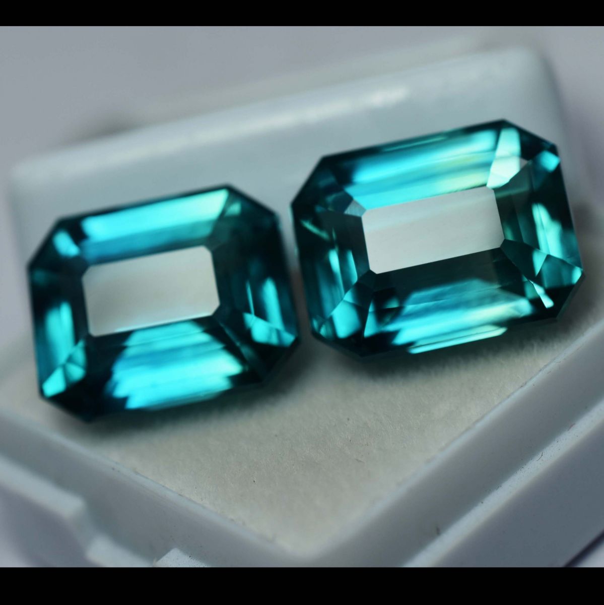 CERTIFIED 17.24 Ct Natural Sapphire Emerald Cut Bluish Green Loose Gemstone Pair