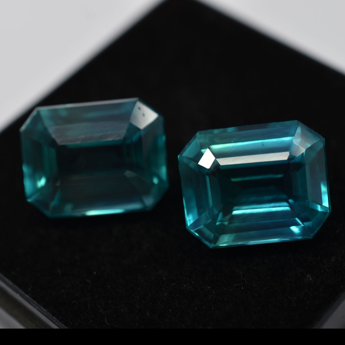 CERTIFIED 17.24 Ct Natural Sapphire Emerald Cut Bluish Green Loose Gemstone Pair