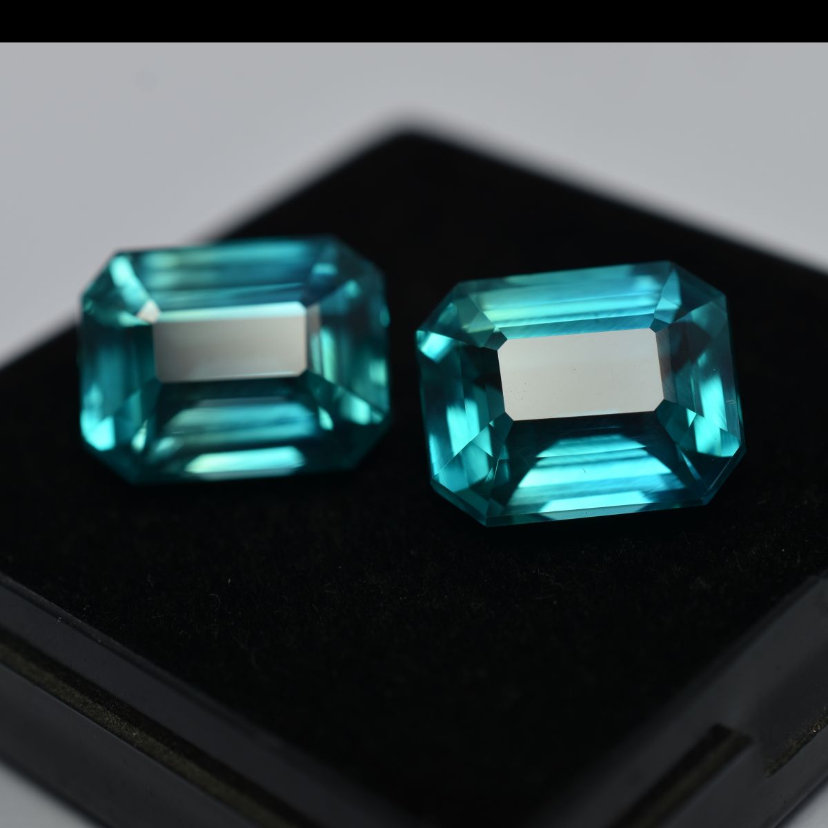 CERTIFIED 17.24 Ct Natural Sapphire Emerald Cut Bluish Green Loose Gemstone Pair