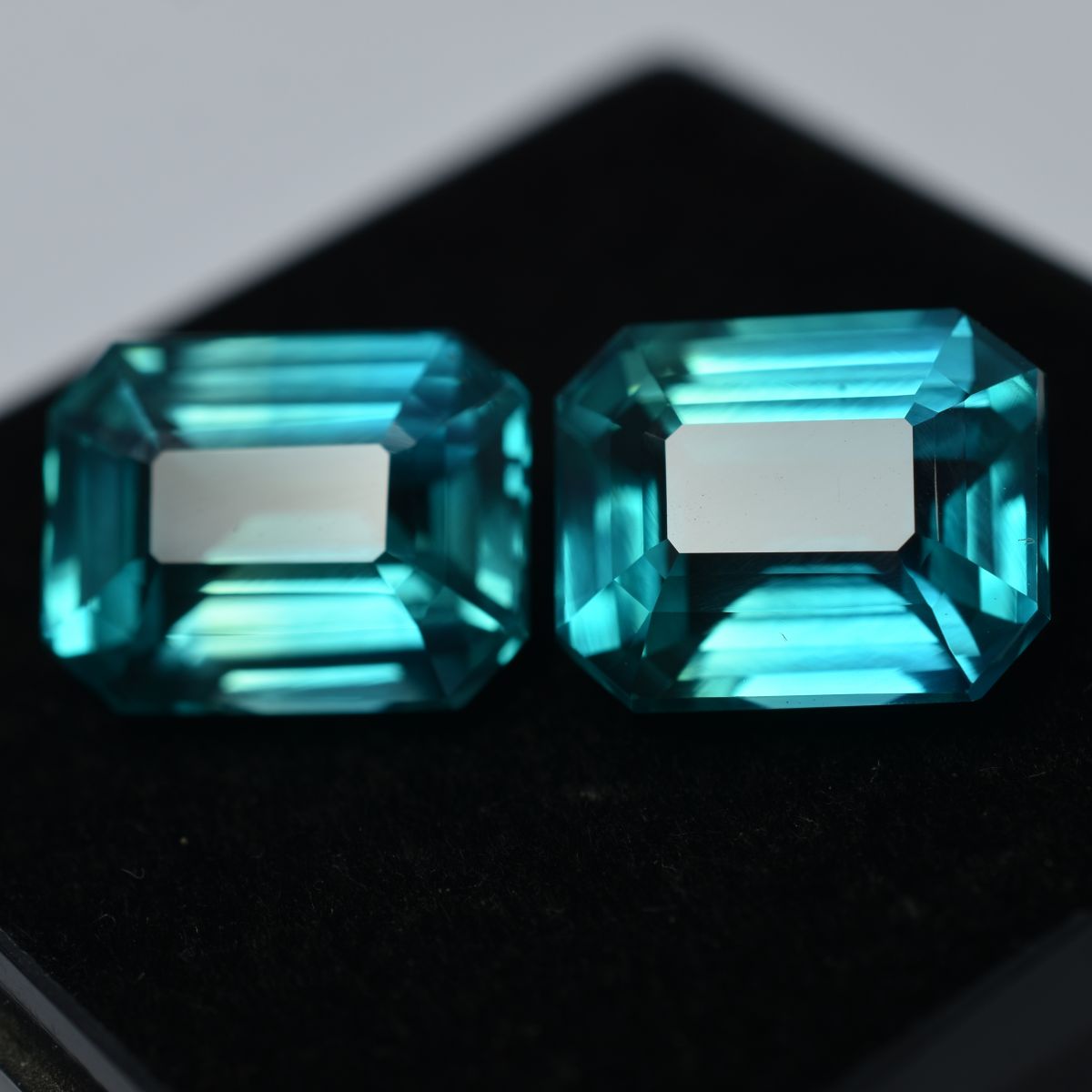 CERTIFIED 17.24 Ct Natural Sapphire Emerald Cut Bluish Green Loose Gemstone Pair
