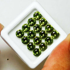 24 PCS Natural Green Sapphire Gemstone Certified Lot 5 MM Round Diamond Cut