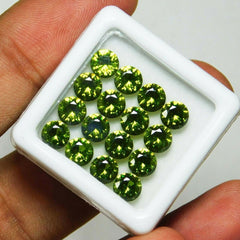 24 PCS Natural Green Sapphire Gemstone Certified Lot 5 MM Round Diamond Cut