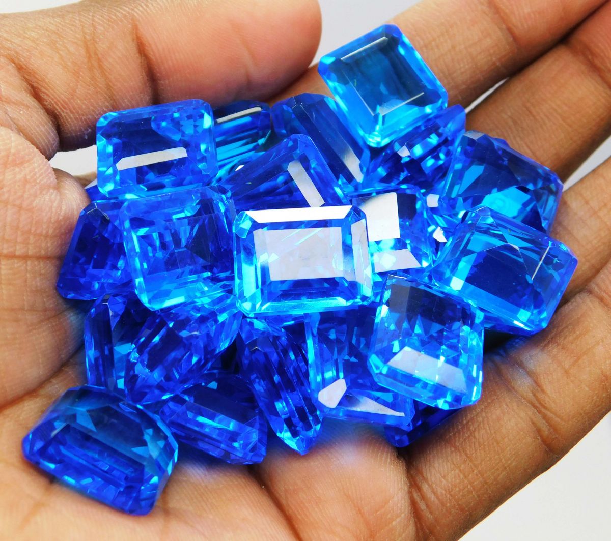 Lab-Created 50 Ct Topaz Emerald Cut Blue CERTIFIED Flawless Loose Gemstones Lot