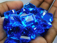 Lab-Created 50 Ct Topaz Emerald Cut Blue CERTIFIED Flawless Loose Gemstones Lot