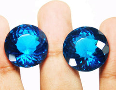 Round Cut Pair 100 Ct  A++ Rare Lab-Created Teal Sapphire CERTIFIED Loose Gems