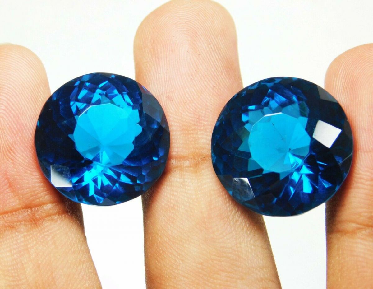 Round Cut Pair 100 Ct  A++ Rare Lab-Created Teal Sapphire CERTIFIED Loose Gems