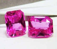 Natural Pink Sapphire 18 Ct AA++ Loose Gemstone CERTIFIED Emerald Cut Pair's