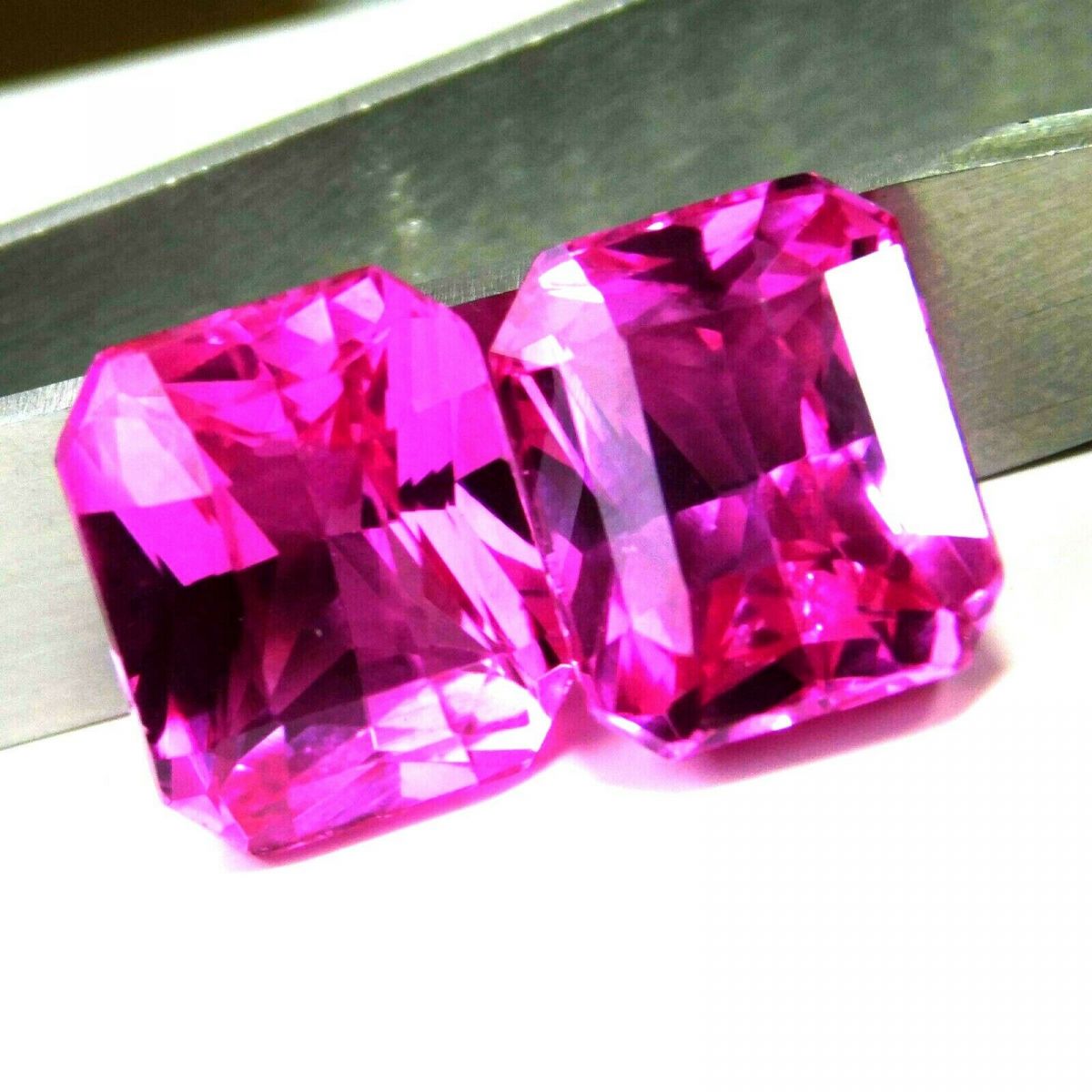 Natural Pink Sapphire 18 Ct AA++ Loose Gemstone CERTIFIED Emerald Cut Pair's