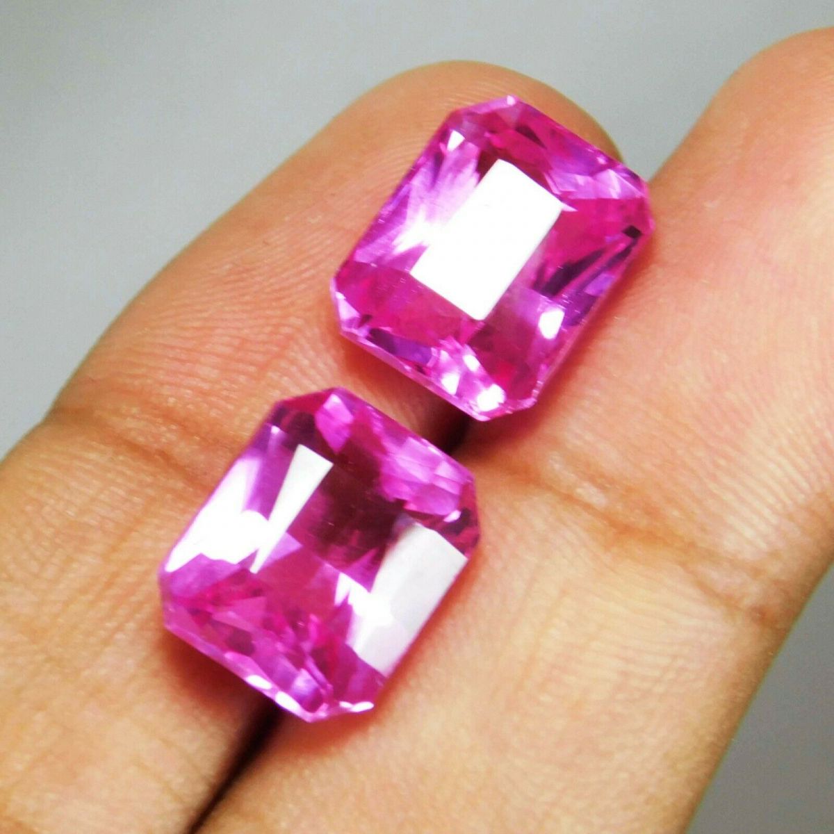 Natural Pink Sapphire 18 Ct AA++ Loose Gemstone CERTIFIED Emerald Cut Pair's