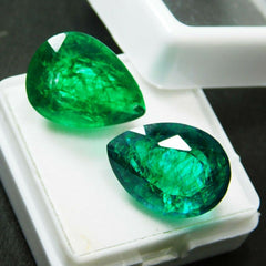 18.52 Ct Pear Cut Natural Green Emerald CERTIFIED Colombian Loose Gemstone Pair