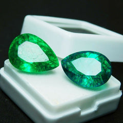 18.52 Ct Pear Cut Natural Green Emerald CERTIFIED Colombian Loose Gemstone Pair