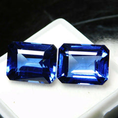 16 Carat CERTIFIED Loose Gemstone Natural Blue Tanzanite Emerald Cut Pair