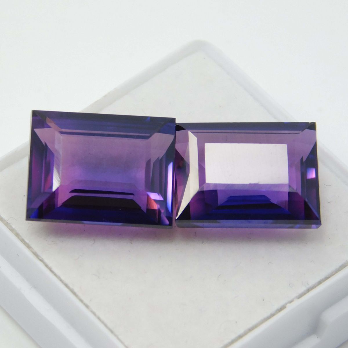 Emerald Shape Purple Sapphire 20.90 Ct Natural Loose Gemstone CERTIFIED Pair