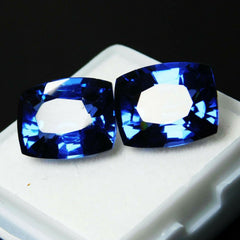 16 Carat Natural Tanzanite Blue CERTIFIED Loose Gemstone Pair Cushion Cut