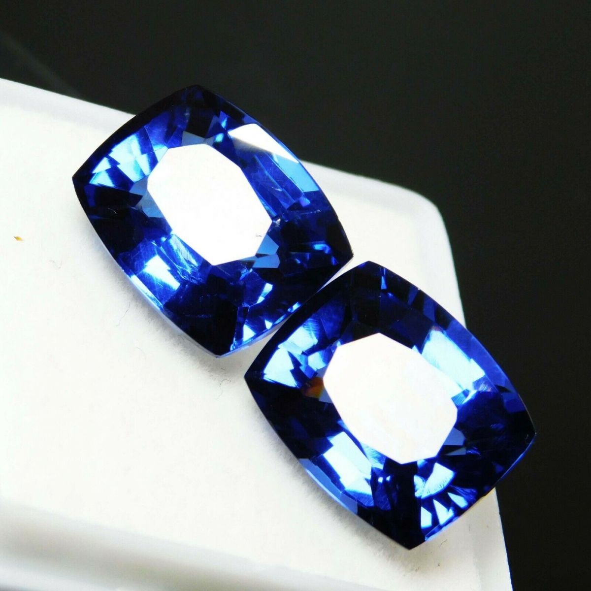 16 Carat Natural Tanzanite Blue CERTIFIED Loose Gemstone Pair Cushion Cut