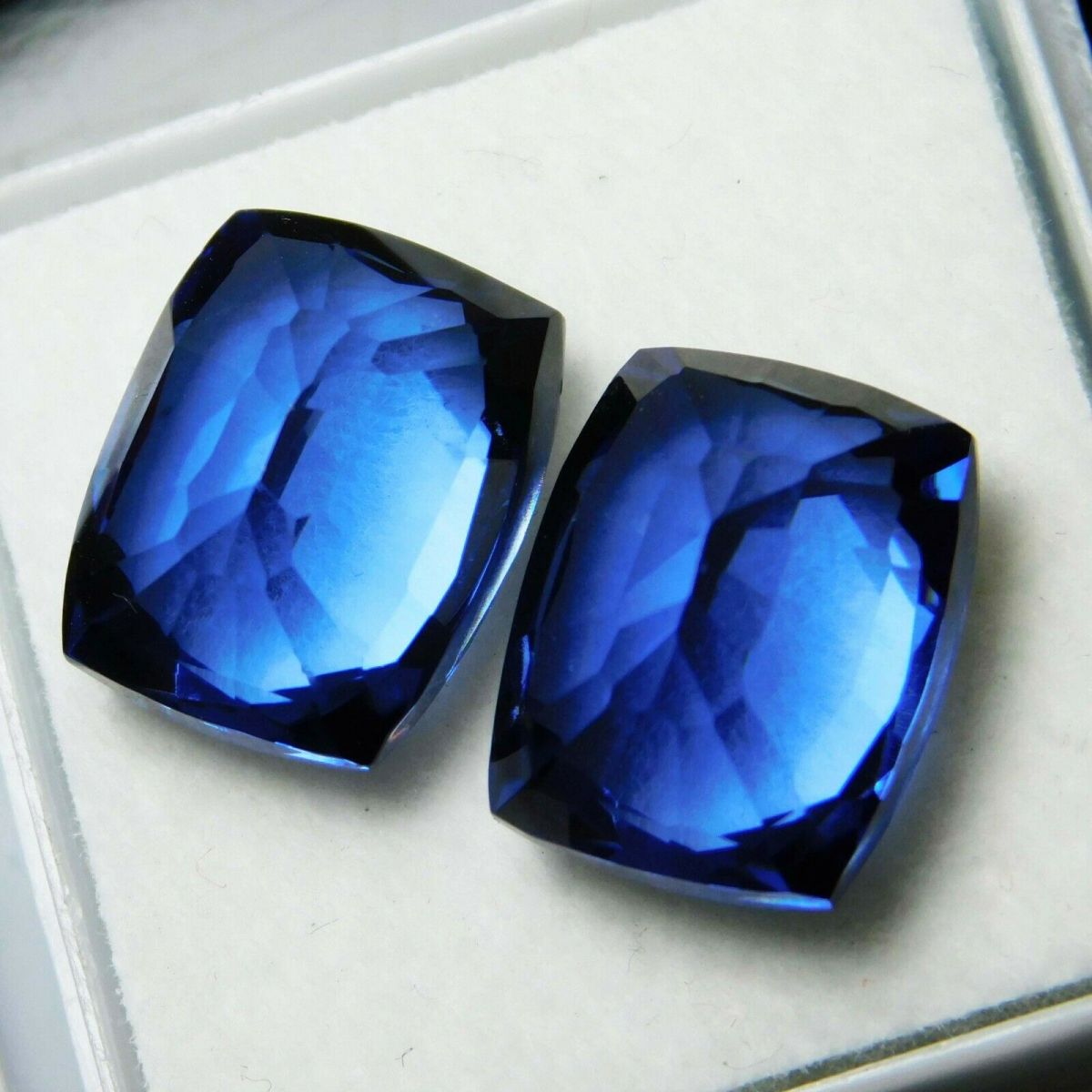 16 Carat Natural Tanzanite Blue CERTIFIED Loose Gemstone Pair Cushion Cut