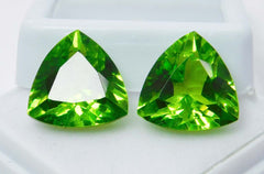 19 Ct Natural Peridot Green Trillion Shape Certifeid Loose Gemstones Pair