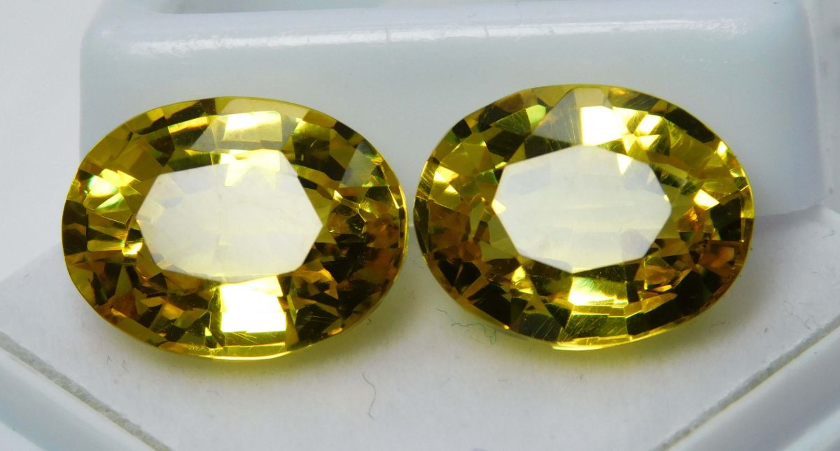 21.23 Ct Natural Yellow Top Quality Sapphire Oval Certified Loose Gemstones Pair