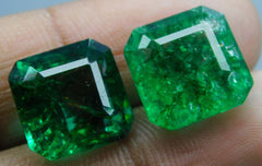 15 Ct Natural Untreated CERTIFIED Square Cut Emerald Green Loose Gemstone Pair