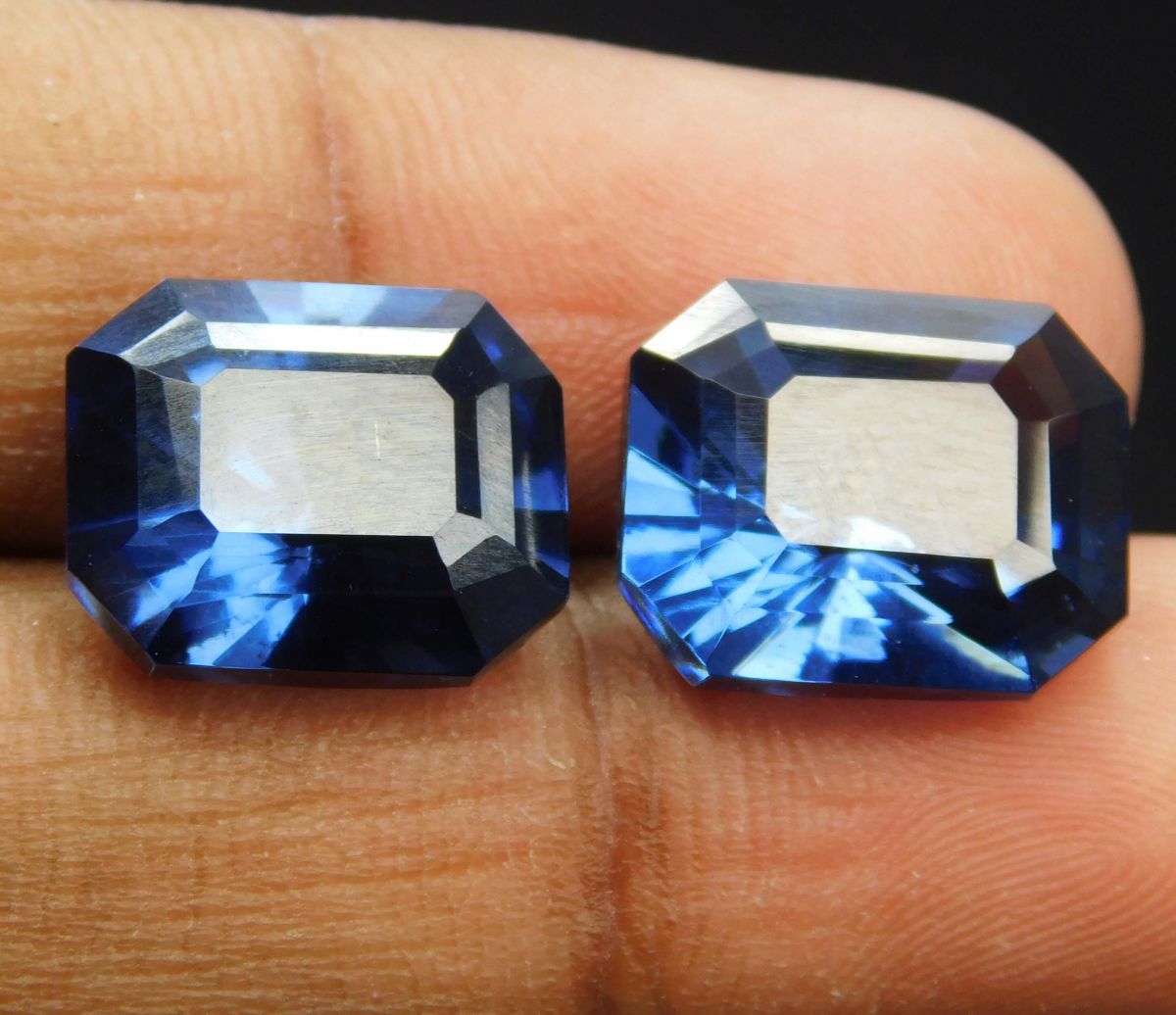 Natural Blue Sapphire Emerald Cut 21.35 Ct CERTIFIED Loose Gemstone Pair