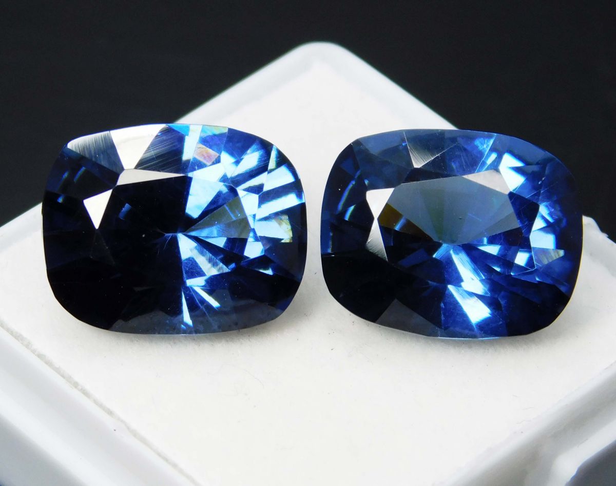 20 Ct Blue Sapphire Cushion Cut Natural Loose Gemstone Pair Ring Size CERTIFIED