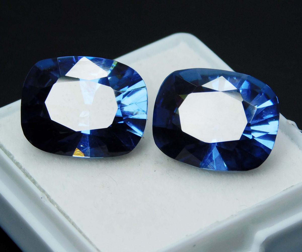 20 Ct Blue Sapphire Cushion Cut Natural Loose Gemstone Pair Ring Size CERTIFIED