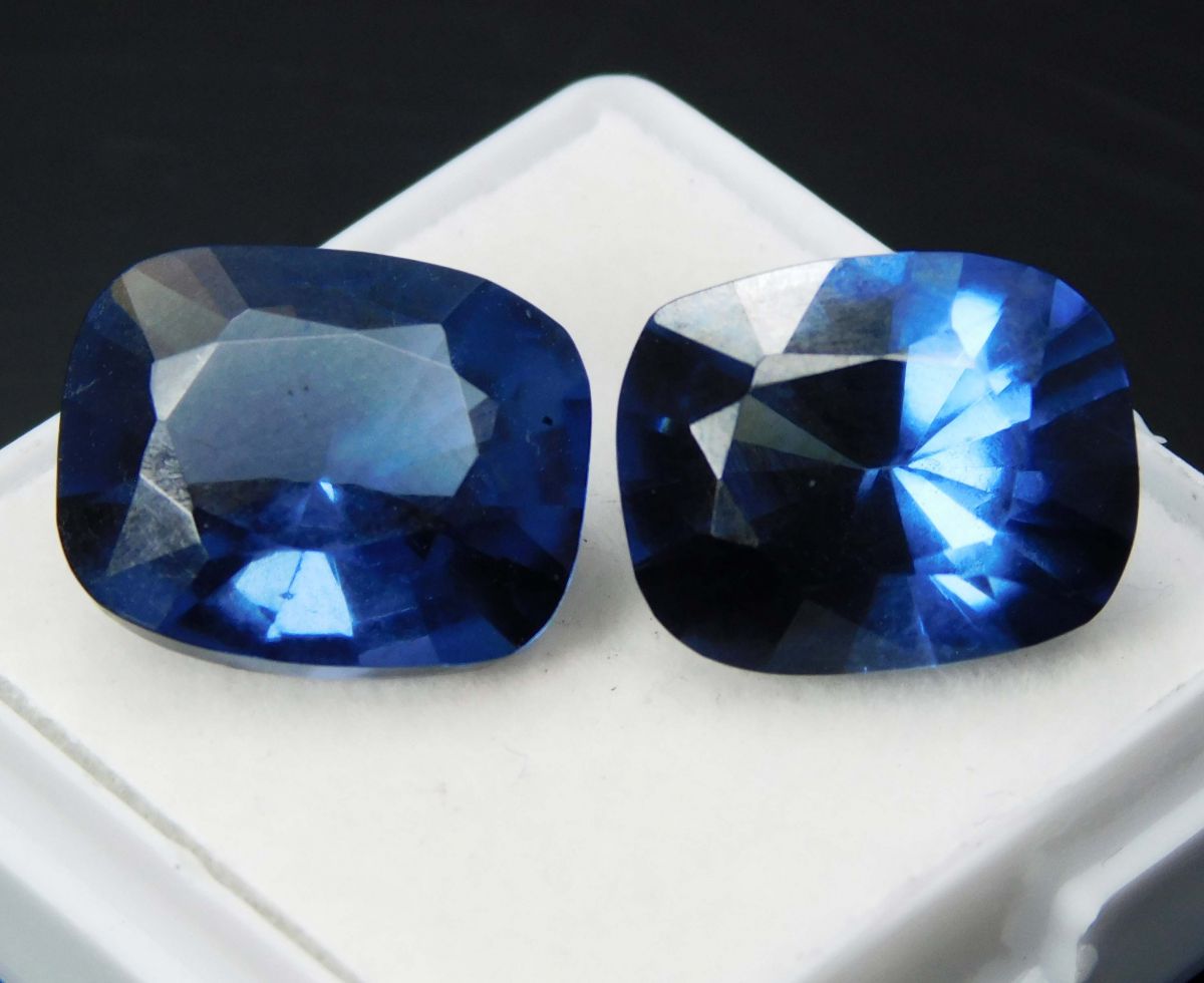 20 Ct Blue Sapphire Cushion Cut Natural Loose Gemstone Pair Ring Size CERTIFIED