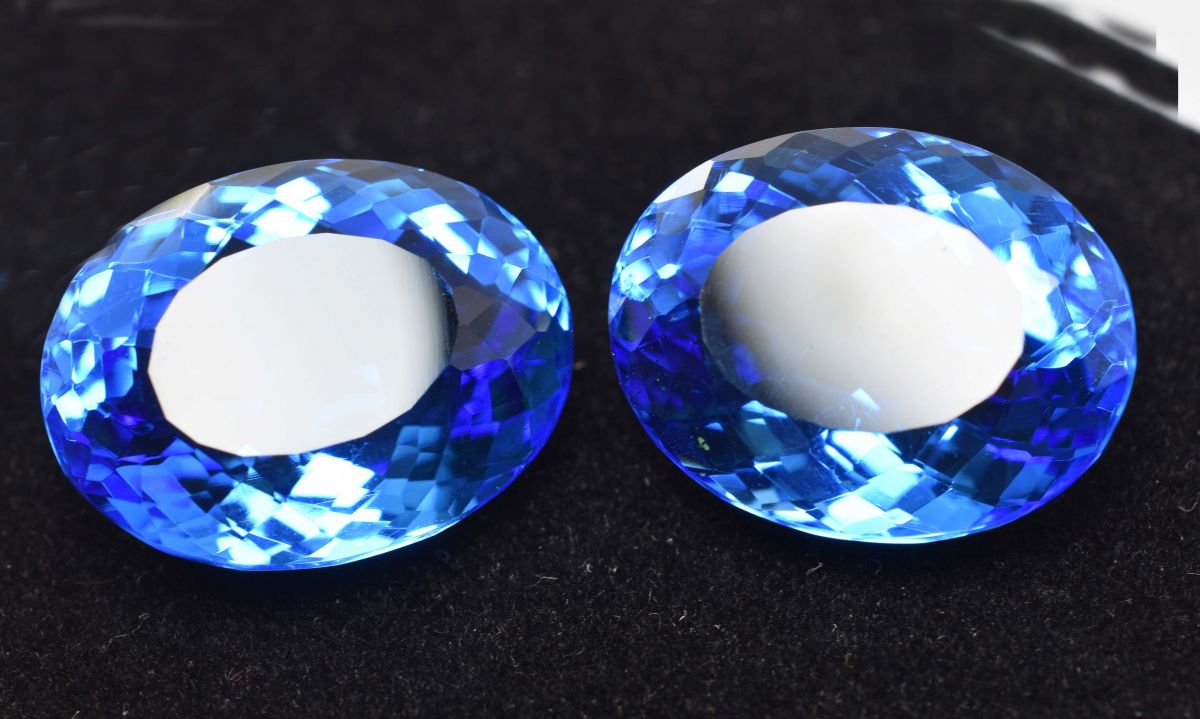 CERTIFIED Blue Tanzanite Oval Cut 118.75 Ct Lab-Created Rare Loose Gemstone Pair