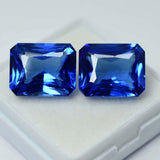 High-quality certified blue Ceylon sapphire pair, natural emerald cut, total weight 14.95 carats.