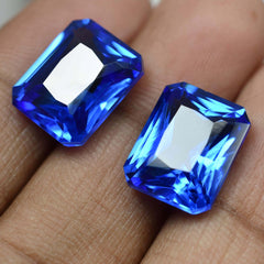 16.34 Ct Natural CERTIFIED Blue Ceylon Sapphire Emerald Cut Loose Gemstone Pair