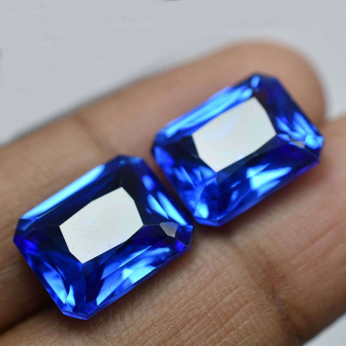 16.34 Ct Natural CERTIFIED Blue Ceylon Sapphire Emerald Cut Loose Gemstone Pair