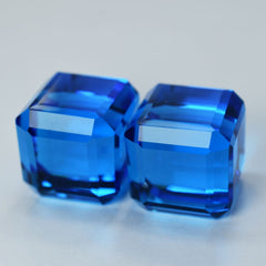 91.12 Carat Cube Cut CERTIFIED Blue Tanzanite Lab Created Loose Gemstone Pair