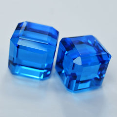 91.12 Carat Cube Cut CERTIFIED Blue Tanzanite Lab Created Loose Gemstone Pair