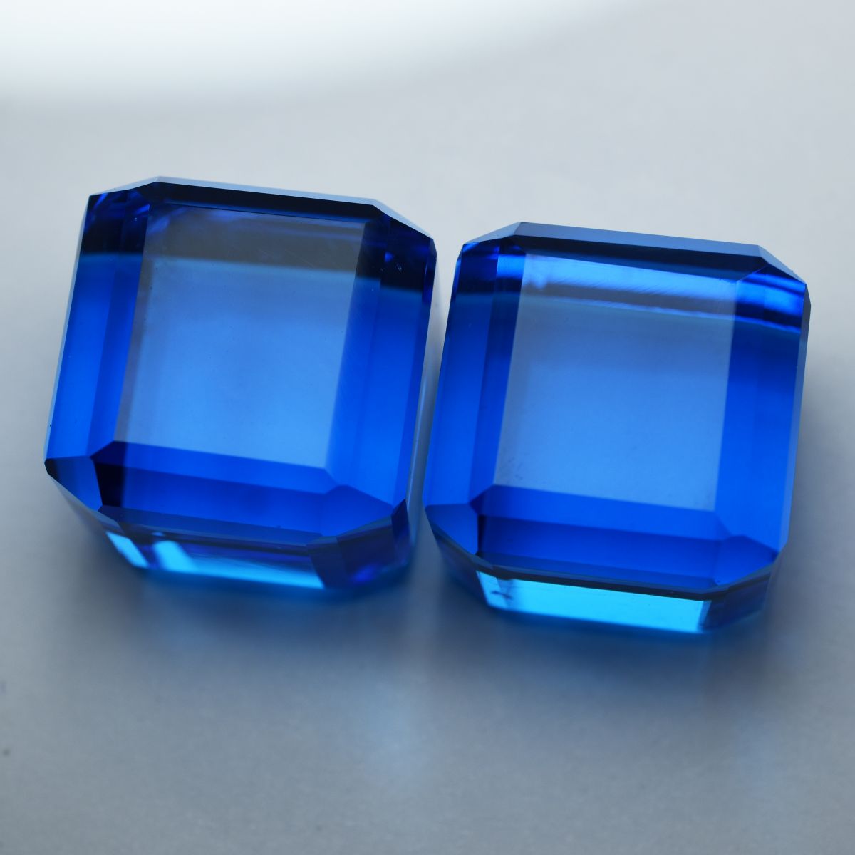 91.12 Carat Cube Cut CERTIFIED Blue Tanzanite Lab Created Loose Gemstone Pair