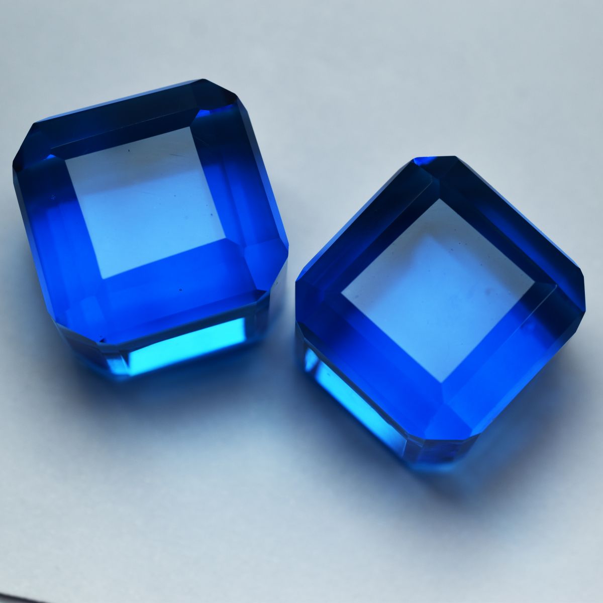 91.12 Carat Cube Cut CERTIFIED Blue Tanzanite Lab Created Loose Gemstone Pair