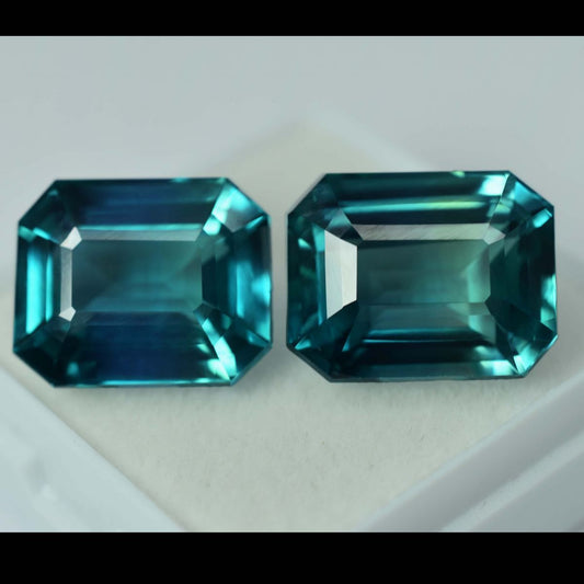 Natural Sapphire 18.77 Ct Bluish Green Cushion Cut CERTIFIED Pair Loose Gemstone