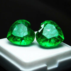 16.00 Ct Natural Green Emerald Gemstone Loose CERTIFIED Heart Shape Pair