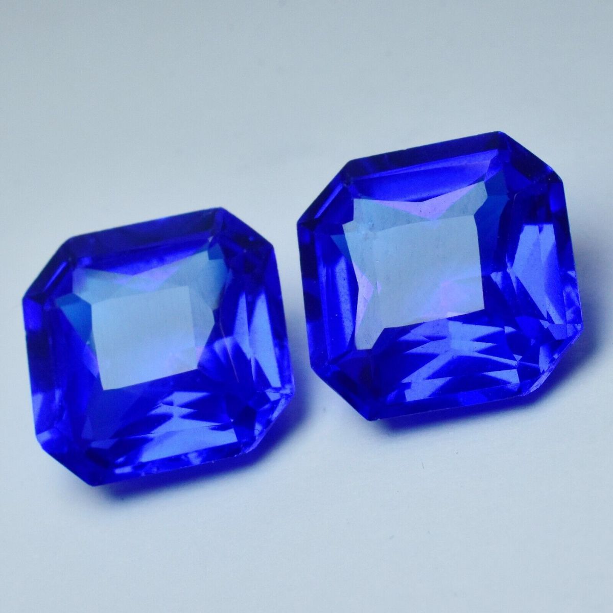 NATURAL Square Cut BLUE Sapphire Loose Gemstone 13.05 Ct Earing Pair CERTIFIED.