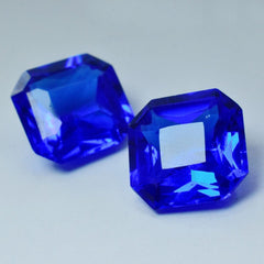 NATURAL Square Cut BLUE Sapphire Loose Gemstone 13.05 Ct Earing Pair CERTIFIED.