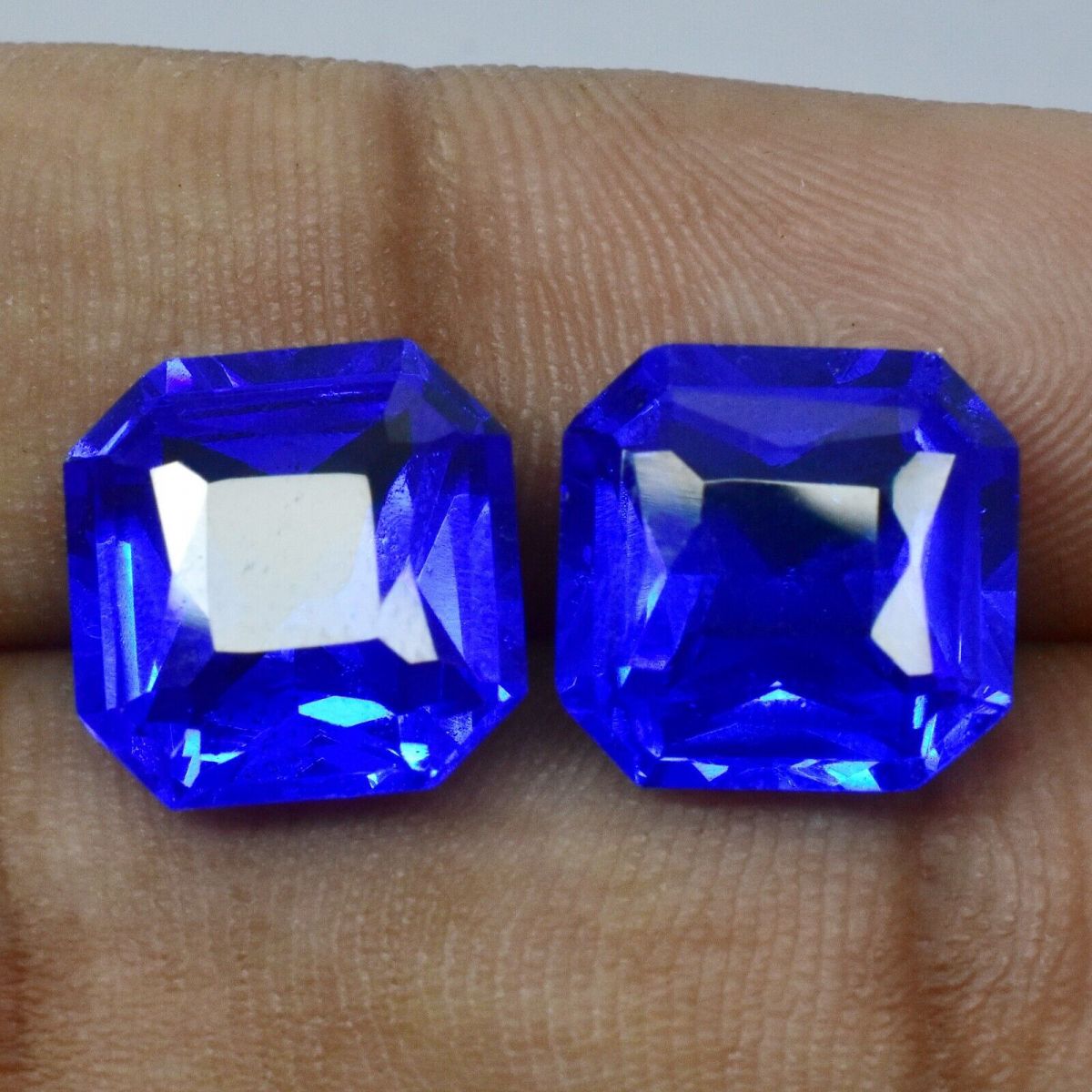 NATURAL Square Cut BLUE Sapphire Loose Gemstone 13.05 Ct Earing Pair CERTIFIED.