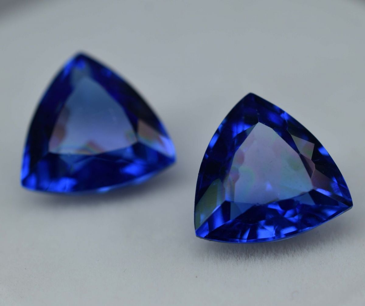 18.24 Ct Natural TANZANITE Blue TRILLION Shape CERTIFIED Loose Gemstone Pair