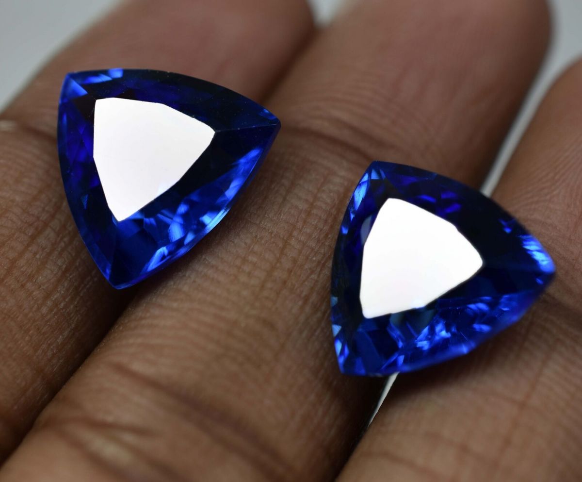 18.24 Ct Natural TANZANITE Blue TRILLION Shape CERTIFIED Loose Gemstone Pair