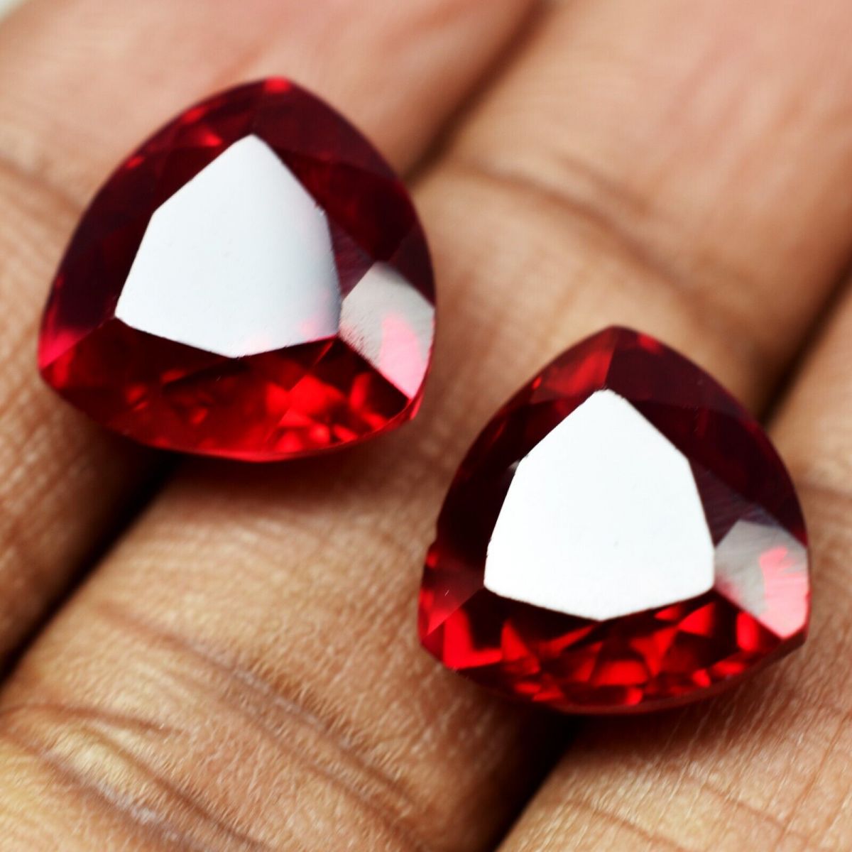 16 Ct NATURAL Ruby Bloody RED Trillion Cut CERTIFIED Loose Gemstone Pair