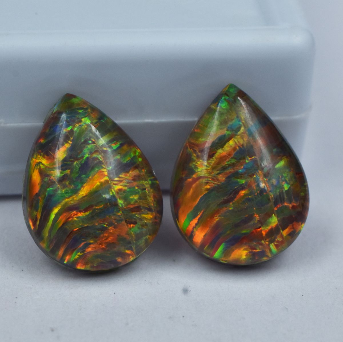 13.60 Ct NATURAL Multi-Color Opal Loose Gemstone CERTIFIED Pear Cut Pair